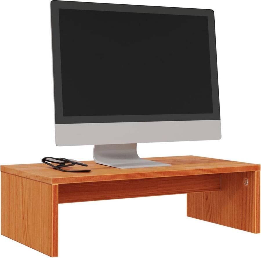 VidaXL Monitorstandaard 50x27x15 cm massief grenenhout wasbruin