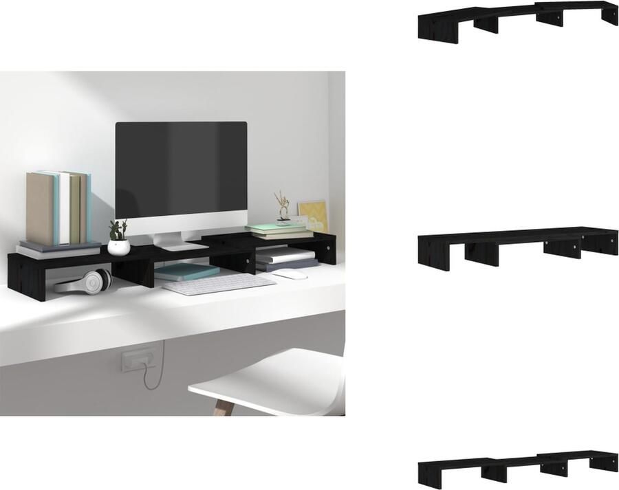 VidaXL Monitorstandaard Monitorstandaards Monitor Standaard Computerstandaard Monitorstandaard 80x24x10 5 cm massief grenenhout zwart