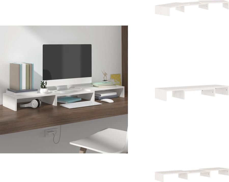 VidaXL Monitorstandaard Monitorstandaards Monitor Standaard Computerstandaard Monitorstandaard 80x24x10 5 cm massief grenenhout wit