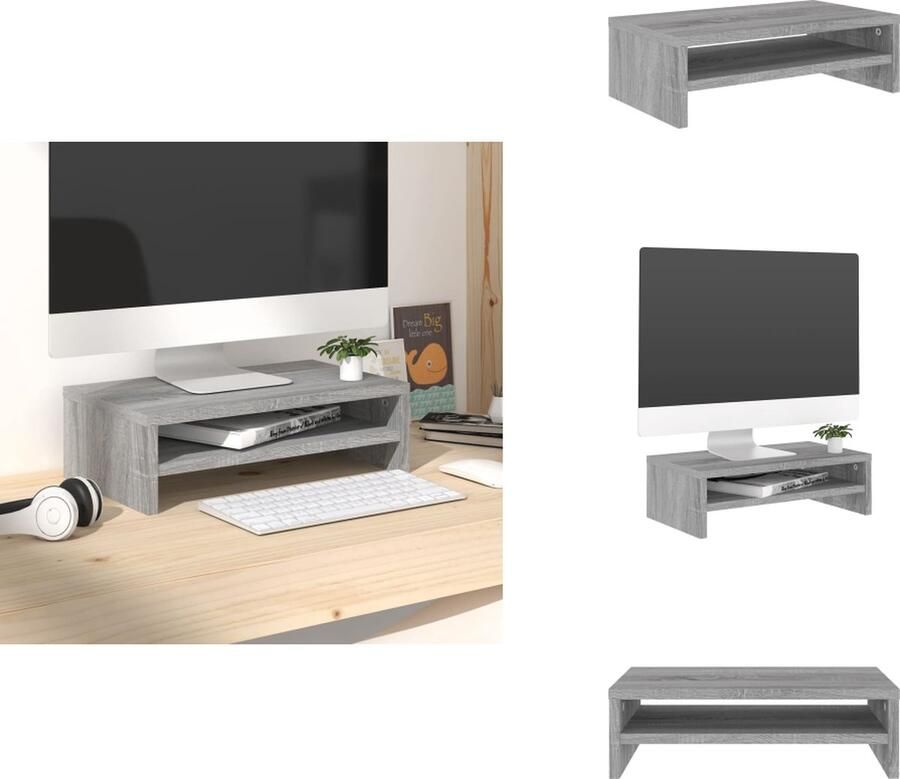 VidaXL Monitorstandaard Monitorstandaards Monitor Standaard Computerstandaard Monitorstandaard 42x24x13 cm bewerkt hout grijs sonoma eiken
