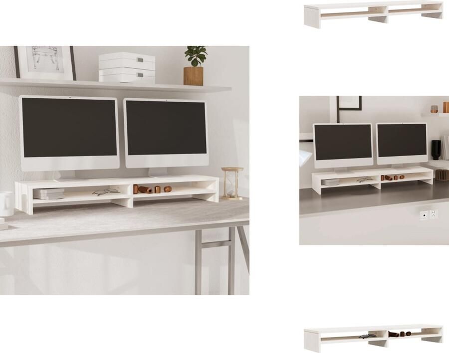VidaXL Monitorstandaard Monitorstandaards Monitor Standaard Computerstandaard Monitorstandaard 100x24x13 cm massief grenenhout wit