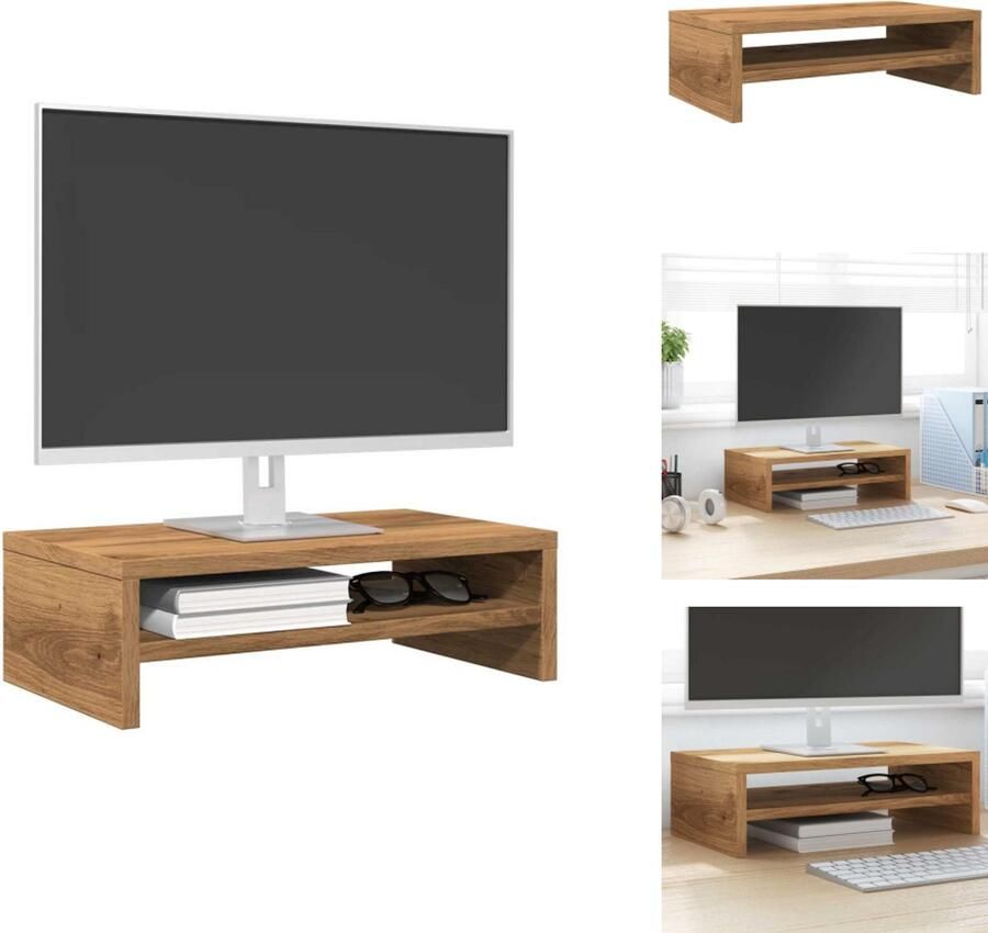 VidaXL Monitorstandaard Monitorstandaards Monitor Standaard Computerstandaard Monitorstandaard 42x24x13 cm bewerkt hout artisanaal eikenkleur