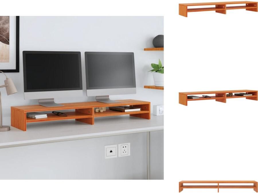 VidaXL Monitorstandaard Monitorstandaards Monitor Standaard Computerstandaard Monitorstandaard 100x24x13 cm massief grenenhout wasbruin