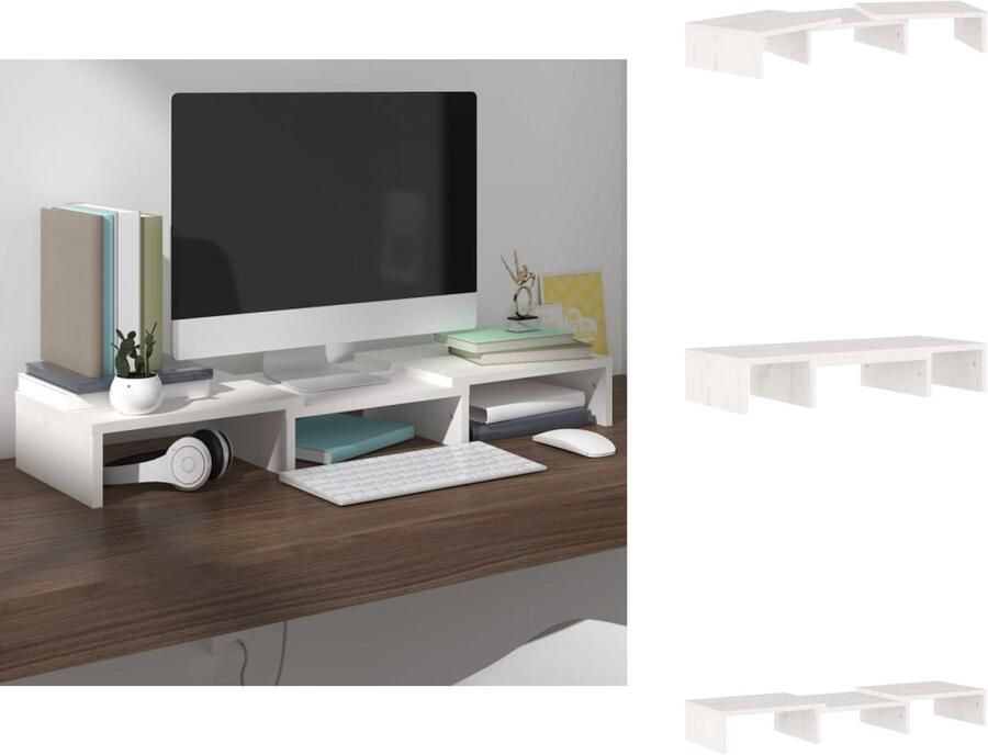 VidaXL Monitorstandaard Monitorstandaards Monitor Standaard Computerstandaard Monitorstandaard 60x24x10 5 cm massief grenenhout wit