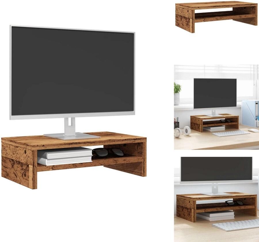 VidaXL Monitorstandaard Monitorstandaards Monitor Standaard Computerstandaard Monitorstandaard 42x24x13 cm bewerkt hout oud houtkleurig