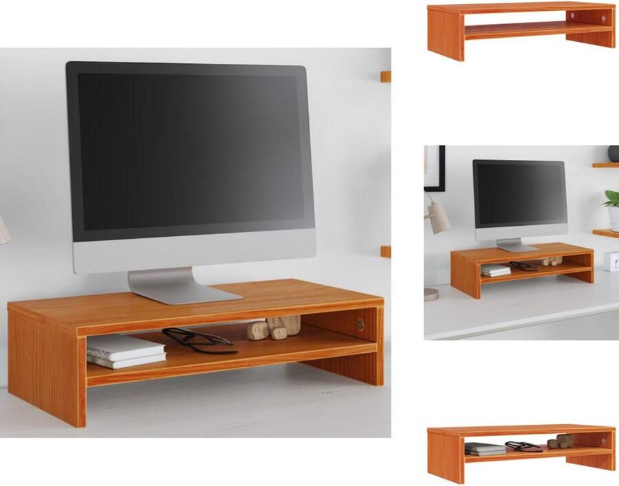 VidaXL Monitorstandaard Monitorstandaards Monitor Standaard Computerstandaard Monitorstandaard 50x24x13 cm massief grenenhout wasbruin