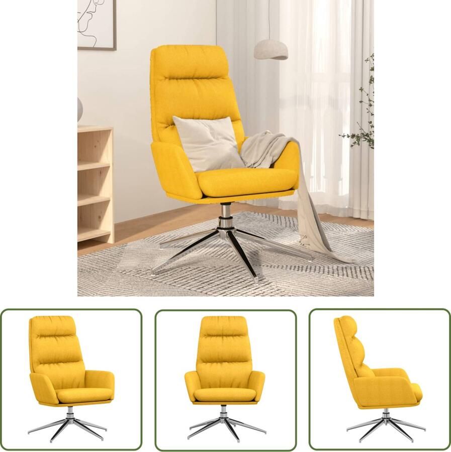 The Living Store Relaxstoel stof mosterdgeel Relaxstoel Mosterdgeel Fauteuiltjes Lounge Stoel Ergonomische Stoel - Foto 2