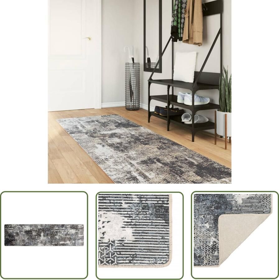 The Living Store Vloerkleed Meerkleurig 80 x 300 cm Zacht Fluweel Anti-slip Geluidsabsorberend Vloerkleed Multicoloured Grijs Fluweel Anti Slip