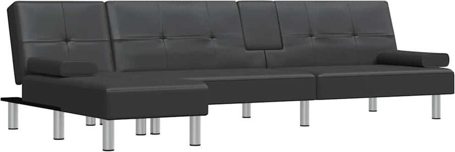 The Living Store L-vormige slaapbank zwart kunstleer multifunctioneel 255x140x70 cm Slaapbank Multifunctionele Bank Hoekbank Zwarte Bank Kunstleder Bank