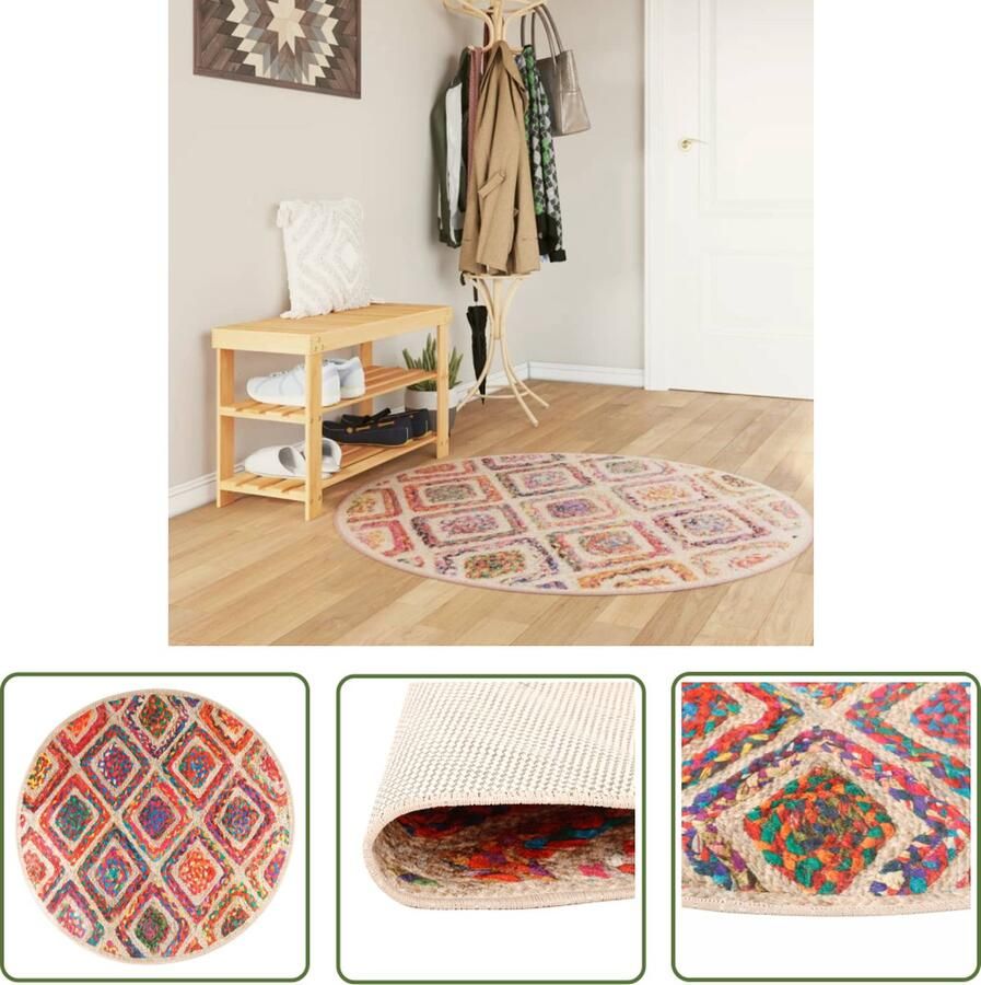 The Living Store Vloerkleed Meerkleurig 120 cm Fluweel Geluidsabsorberend Vloerkleed Multikleuren Vloerkleed Fluweel Vloerkleed Ronde Vloerkleed Anti Slip Vloerkleed