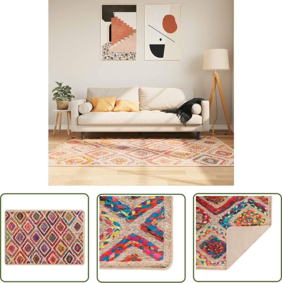 The Living Store Vloerkleed Meerkleurig 120 x 180 cm Polyester fluweel 4 mm poolhoogte Vloerkleed Multikleuren Vloerkleed Fluweel Vloerkleed Anti Slip Vloerkleed Warm Gevoel Vloerkleed