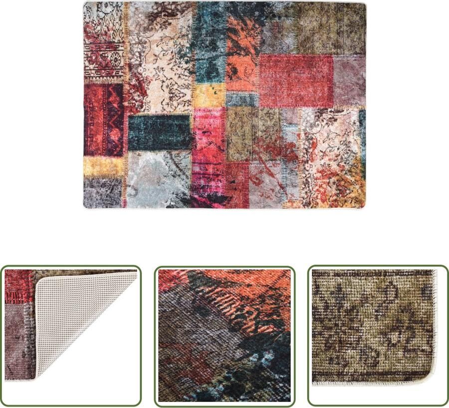 The Living Store Vloerkleed Meerkleurig 150 x 230 cm Zacht Fluweel Anti-slip Machinewasbaar Vloerkleed Multikleuren Vloerkleed Pluche Vloerkleed Anti Slip Vloerkleed Wasbare Vloerkleed - Foto 2