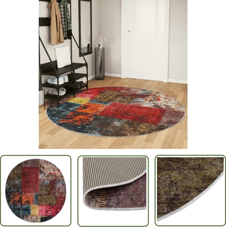 The Living Store Vloerkleed Meerkleurig 200 cm Zacht fluweel Anti-slip Geluidsabsorberend Vloerkleed Multikleuren Vloerkleed Ronde Vloerkleed Fluweel Vloerkleed Antislip Vloerkleed