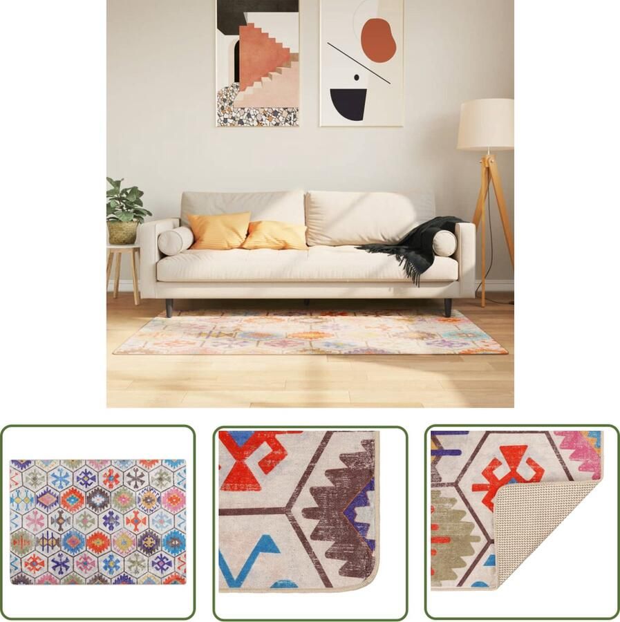 The Living Store Vloerkleed wasbaar anti-slip 80x150 cm meerkleurig Vloerkleed Multikleuren Vloerkleed Fluweel Vloerkleed Anti Slip Vloerkleed Geluidsreducerend Vloerkleed