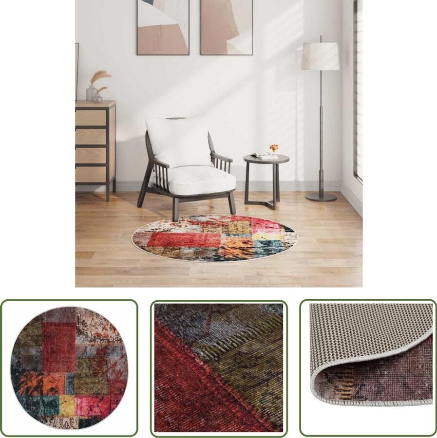 The Living Store Vloerkleed Meerkleurig 120 cm Diameter Zacht fluweel Antislip Vloerkleed Multikleuren Vloerkleed Ronde Vloerkleed Fluweel Vloerkleed Antislip Vloerkleed