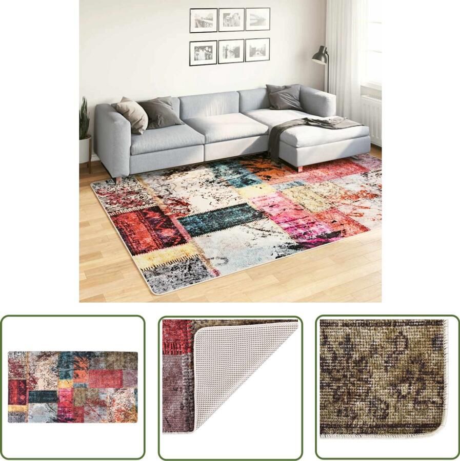 The Living Store Vloerkleed wasbaar anti-slip patchwork 190x300 cm meerkleurig Vloerkleed Multikleuren Vloerkleed Pluche Vloerkleed Groot Vloerkleed Warm Gevoel Vloerkleed