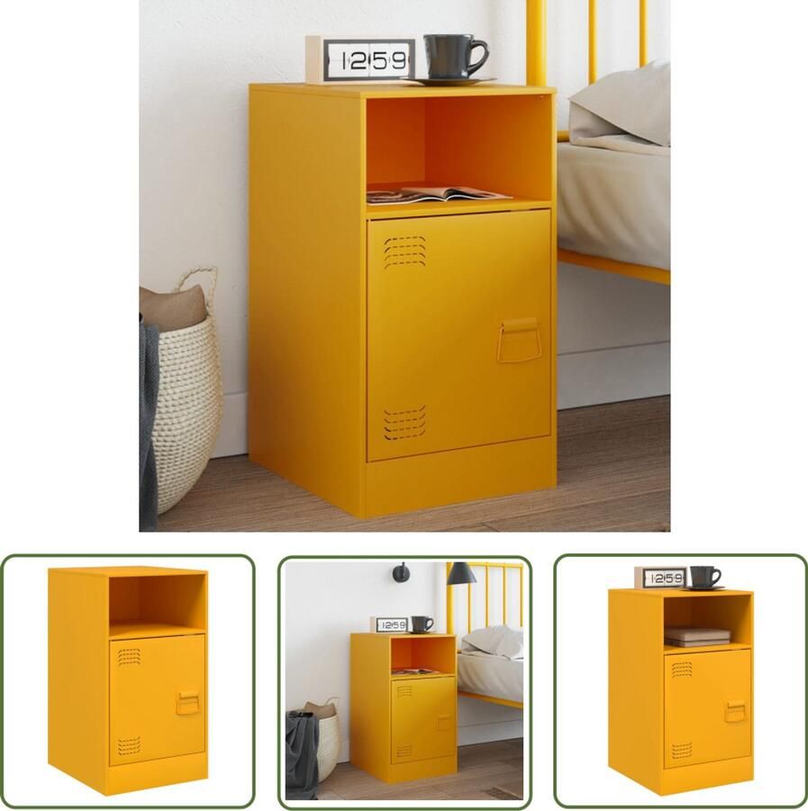 The Living Store Nachtkastje 34 5x39x62 cm staal mosterdgeel Nachtkastje Mustard Geel Staal Koudgewalst Staal Opbergkast