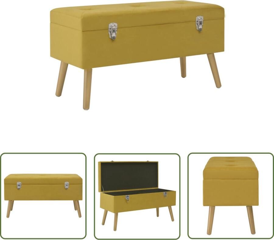 The Living Store fluwelen bankje mosterdgeel 80 x 34 x 42 cm met opbergvak Fluwelen Bank Mustard Yellow Bank Opbergbank Bank Met Vak Binnenopbergingsmogelijkheid
