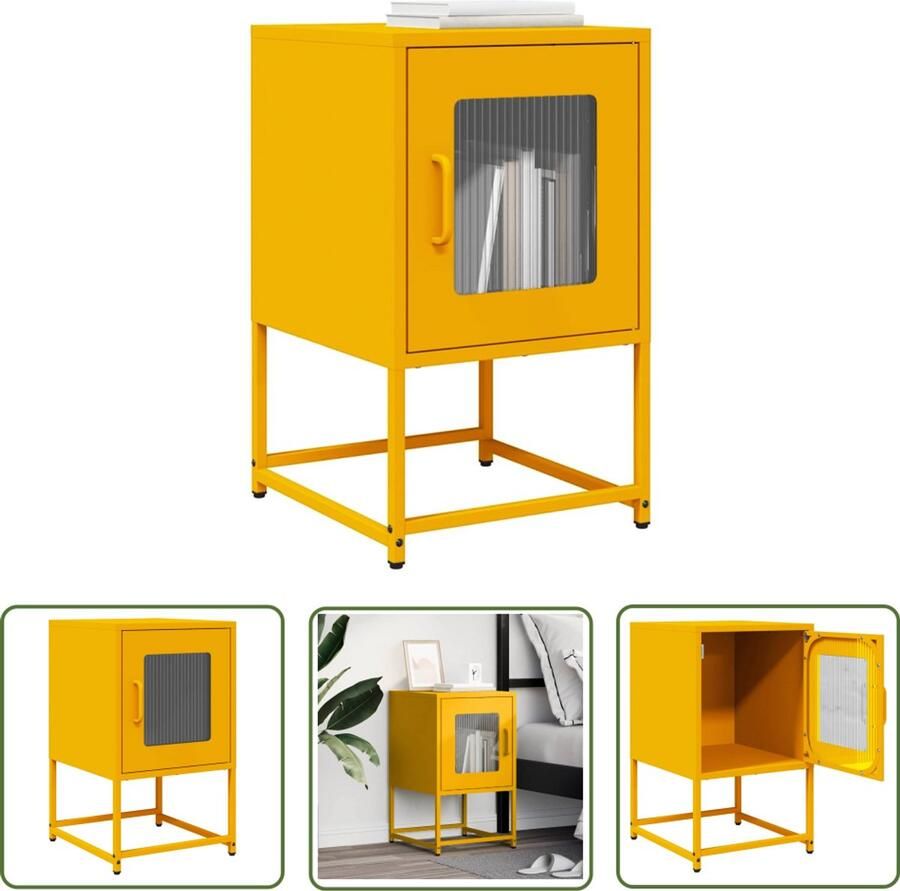 The Living Store Nachtkastje 36x39x60 5 cm koudgewalst staal mosterdgeel Nachtkastje Mustardkleur Staalkast Opbergkast Salontafel