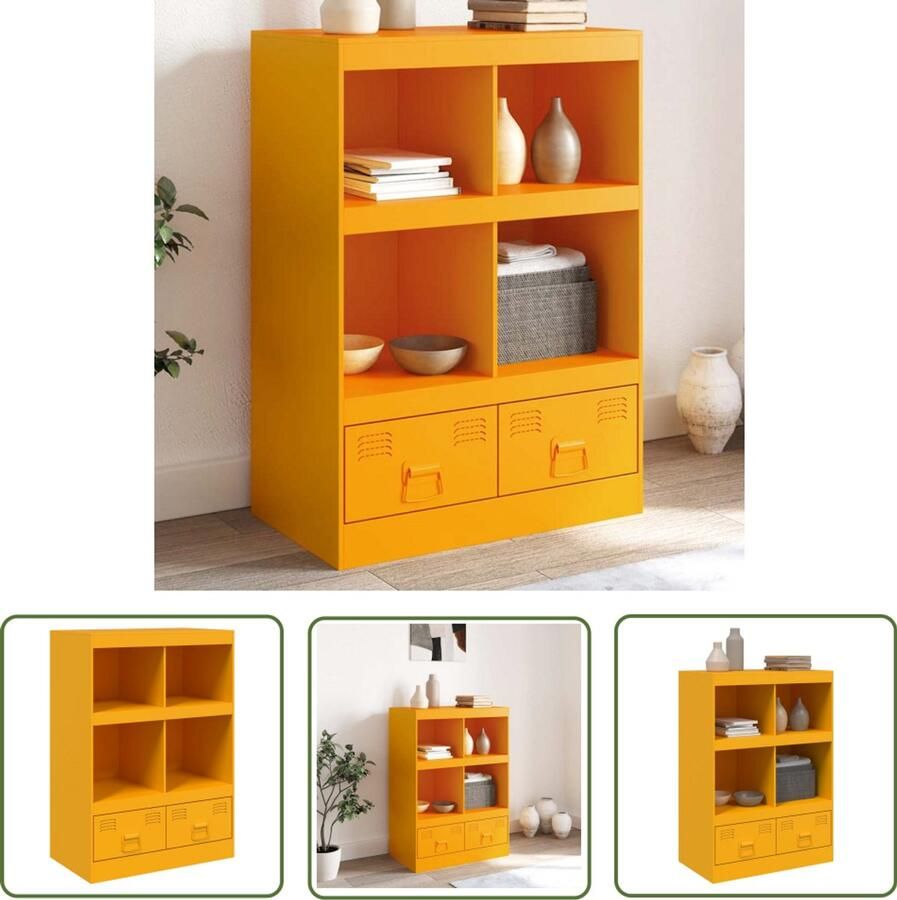 The Living Store Hoge kast 67x39x95 cm staal mosterdgeel Hoge Kast Industrieel Design Mustardgeel Koudgewalst Staal Opbergkast