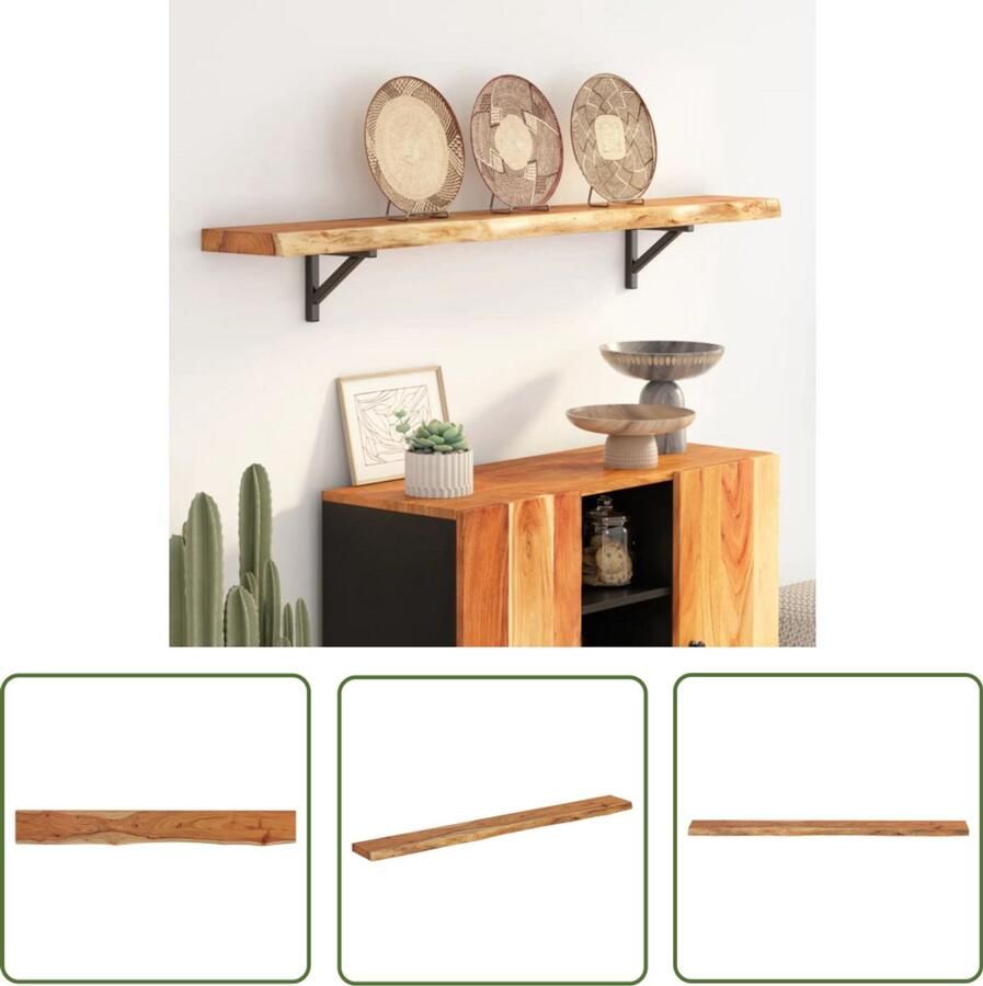 VidaXL Muurplank Houten Wandplanken Wandschap rechthoekig natuurlijke rand 160x20x2 5 cm acaciahout Opbergruimte Vintage Kast Rustic Design