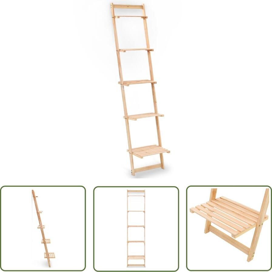 The Living Store Plantenrek Hout 41.5 x 30 x 176 cm Beige Plantenrek Muurplank Ladderrek Woonaccessoires Binnendecoratie - Foto 2