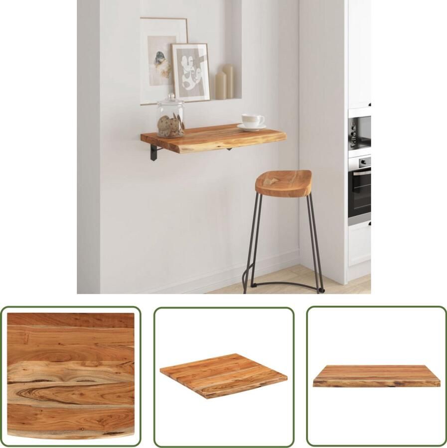 The Living Store Wandschap vierkant natuurlijke rand 40x40x2 5 cm acaciahout Houten Wandplank Muurplanken Opbergwand Vintage Plank Industriële Wanddecoratie