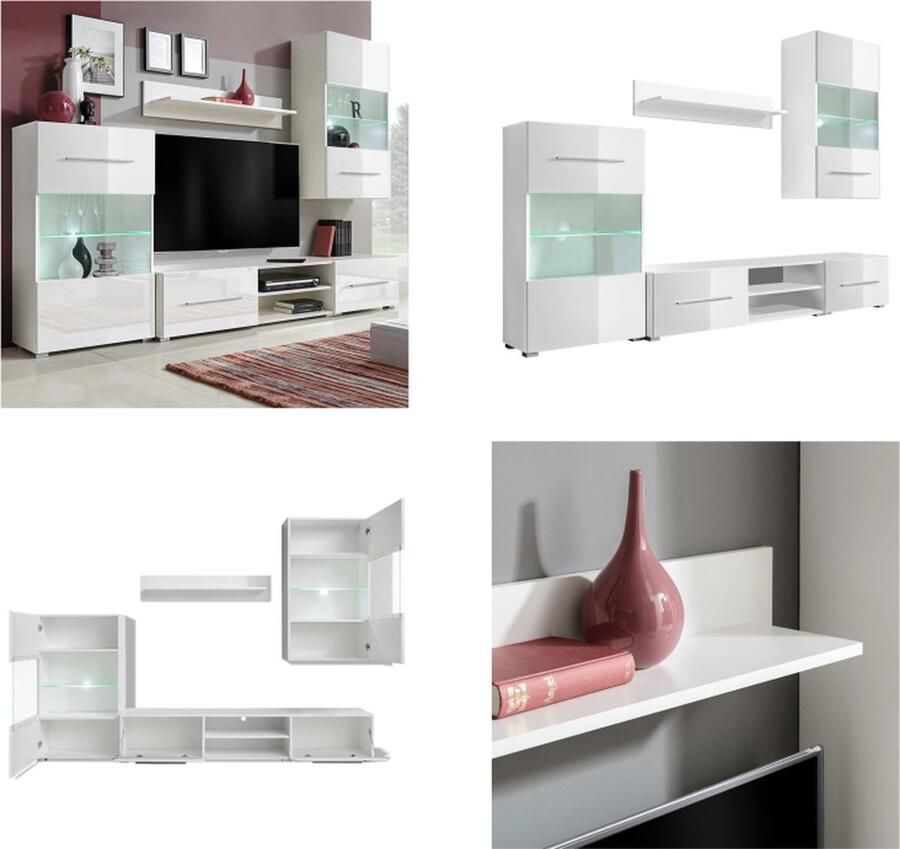 VidaXL -Muurvitrine-tv-meubel-met-LED-verlichting-wit-5-delig - Foto 2