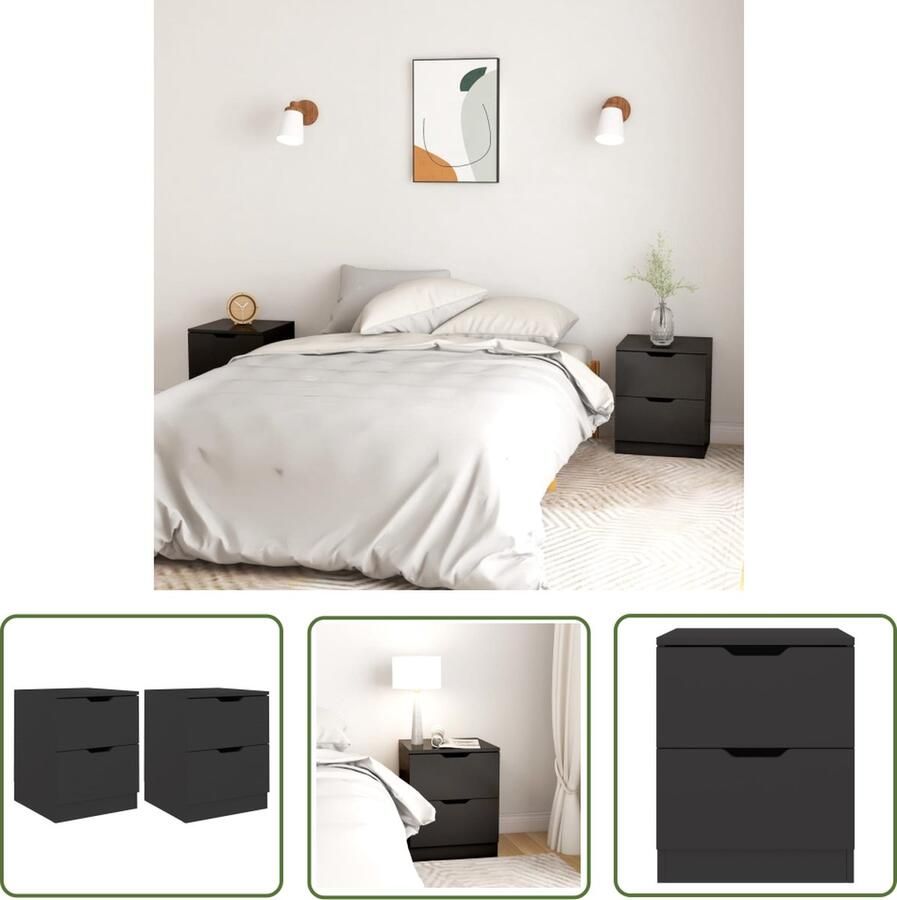 The Living Store Nachtkastjes 2 st 40x40x50 cm bewerkt hout zwart Nachtkastje Nacht Tafels Bijzettafels Slaapkamersdecoratie Houten Meubel - Foto 2