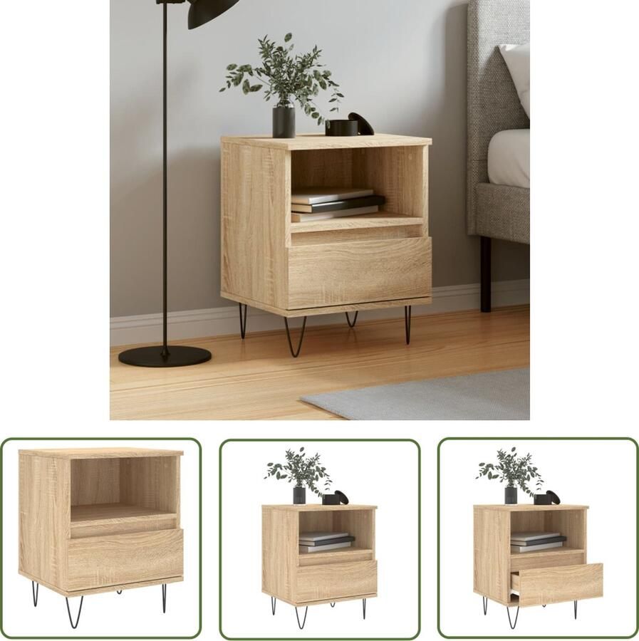 The Living Store Nachtkastje 40x35x50 cm bewerkt hout sonoma eikenkleurig Nachtkastje Nachtaandacht Salontafel Kastje Houten Nachtstand