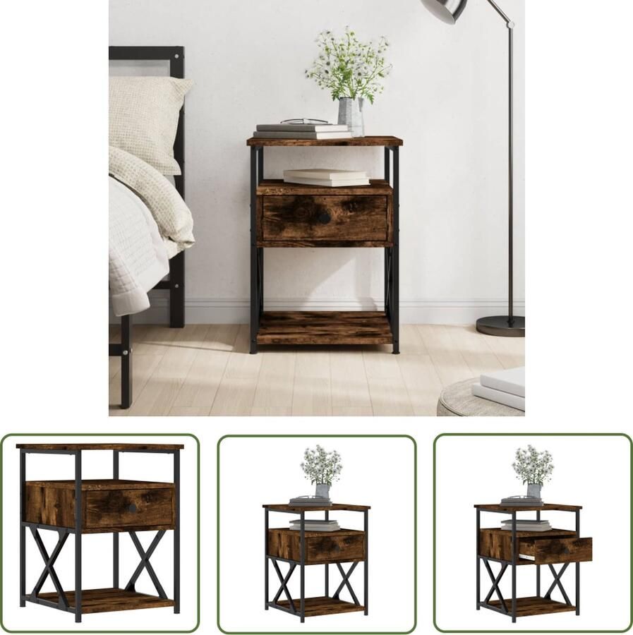 The Living Store Nachtkastje 40x42x55 cm bewerkt hout gerookt eikenkleurig Nachtkastje Nachtaandacht Houten Nachtstandaard Bergruimte Tv Stand - Foto 2