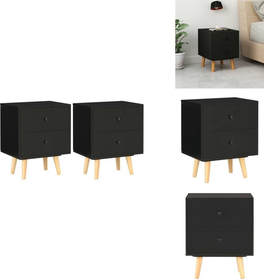 VidaXL Nachtkast Nachtkasten Houten Nachtkast Houten Nachtkasten Nachtkastjes 2 st 40x30x50 cm massief grenenhout zwart