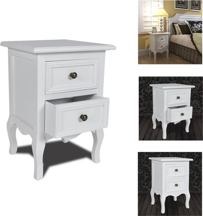 VidaXL Nachtkast Nachtkasten Nacht Kast Nacht Kasten Nachtkastje met 2 lades MDF wit