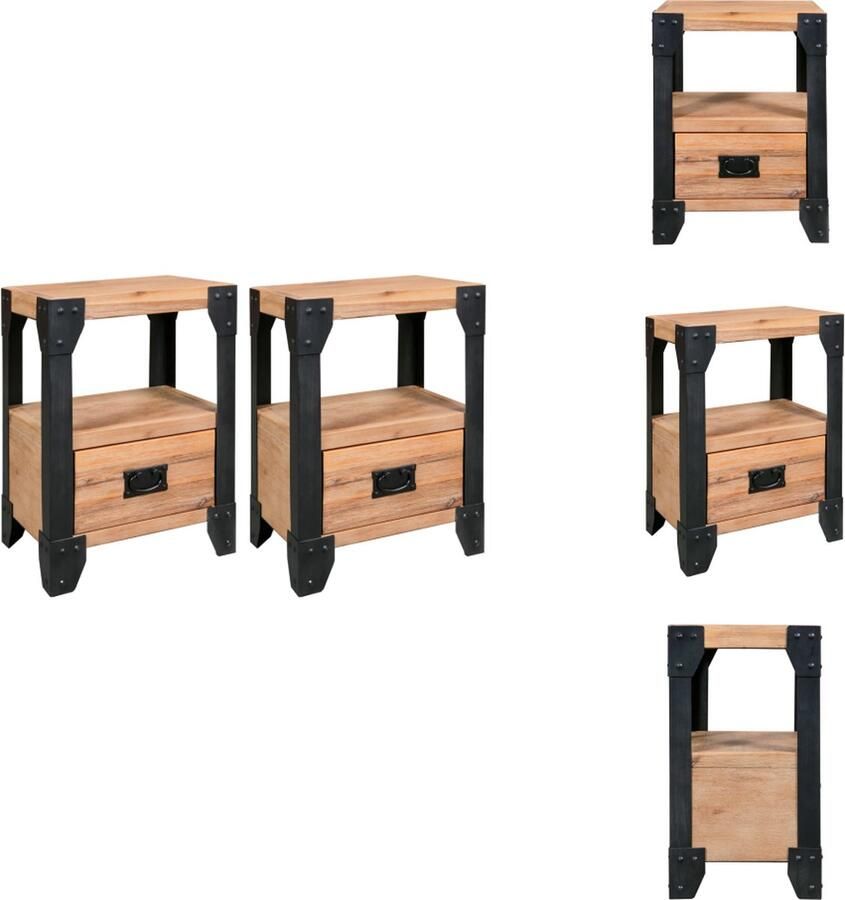 VidaXL Nachtkast Nachtkasten Nachtkastje Nachtkastjes 2 st 40x30x54 cm massief acaciahout staal - Foto 2