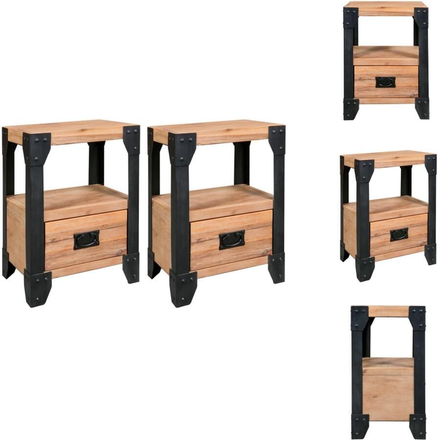 VidaXL Nachtkast Nachtkasten Nachtkastje Nachtkastjes 2 st 40x30x54 cm massief acaciahout staal