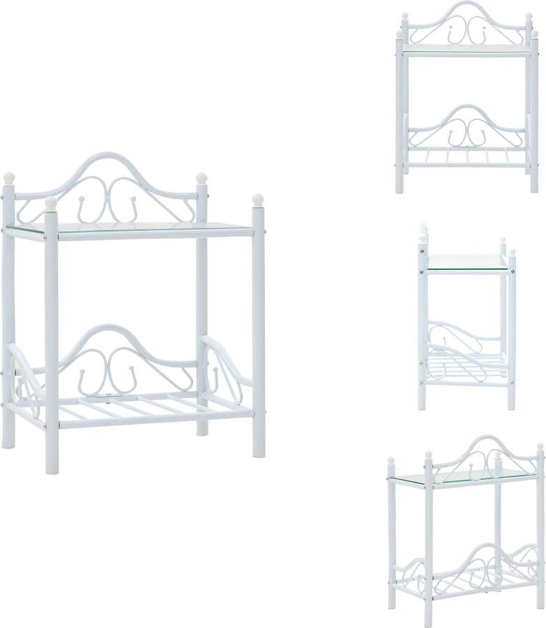 VidaXL Nachtkast Nachtkasten Nachtkastje Nachtkastjes 45x30 5x60 cm staal en gehard glas wit