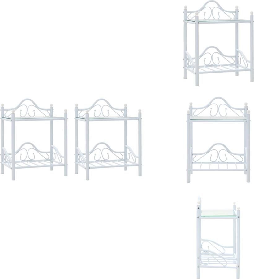 The Living Store Nachtkastjes 45x30 5x60 cm staal en gehard glas wit 2 st Nachtkastjes Nachtkast Meubels Slaapkamerdecoratie Staalkast - Foto 3