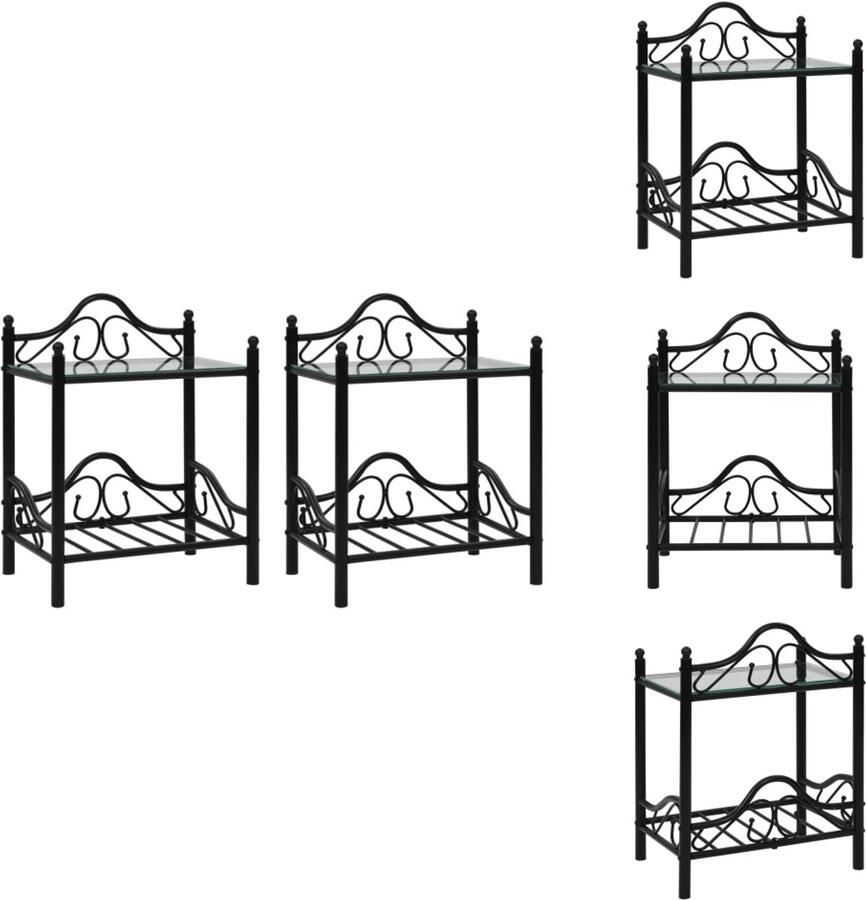 VidaXL Nachtkast Nachtkasten Nachtkastje Nachtkastjes 45x30 5x60 cm staal en gehard glass 2 st