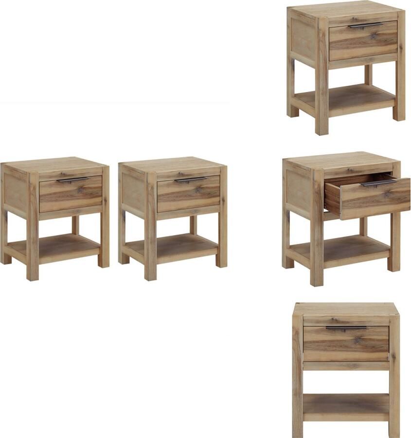 VidaXL Nachtkast Nachtkasten Nachtkastje Nachtkastjes met lades 2 st 40x30x48 cm massief acaciahout - Foto 2