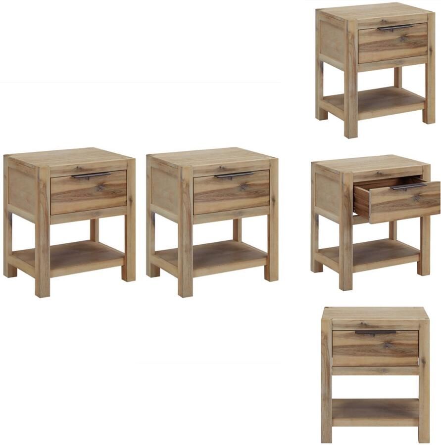VidaXL Nachtkast Nachtkasten Nachtkastje Nachtkastjes met lades 2 st 40x30x48 cm massief acaciahout