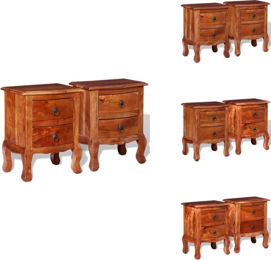 VidaXL Nachtkast Nachtkasten Nachtkastje Nachtkastjes met lades 2 st massief acaciahout