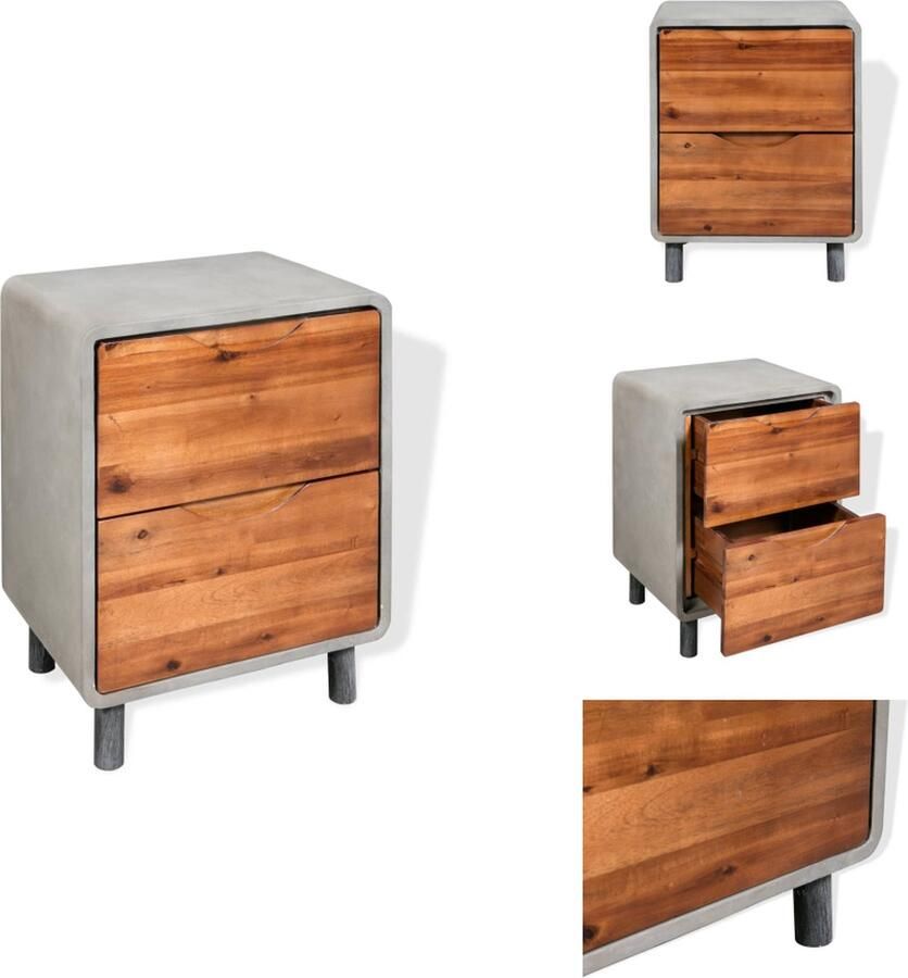 VidaXL Nachtkastje Industrieel Betonnen frame Massief acaciahouten lades Stalen poten 40x30x50 cm Kast