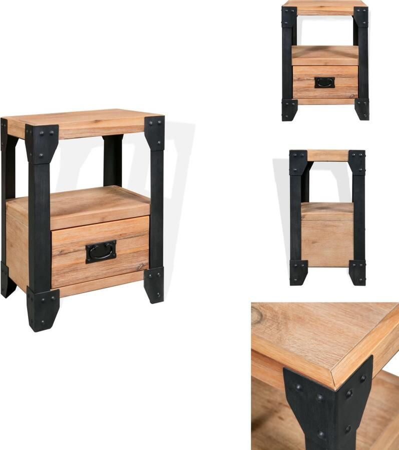 VidaXL Nachtkast Nachtkasten Nachtkastje Nachtkastjes Nachtkastje 40x30x54 cm massief acaciahout staal