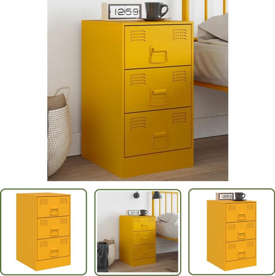 The Living Store Nachtkastje 34 5x39x62 cm staal mosterdgeel Nachtkastje Nachtkast Staal Mustard Geel Vintage
