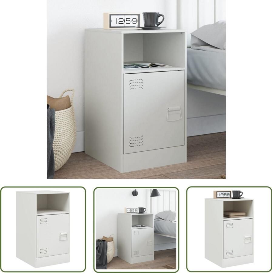 The Living Store Nachtkastje 34 5x39x62 cm staal wit Nachtkastje Nachtkast Slaapkamermeubilair Staal Wit