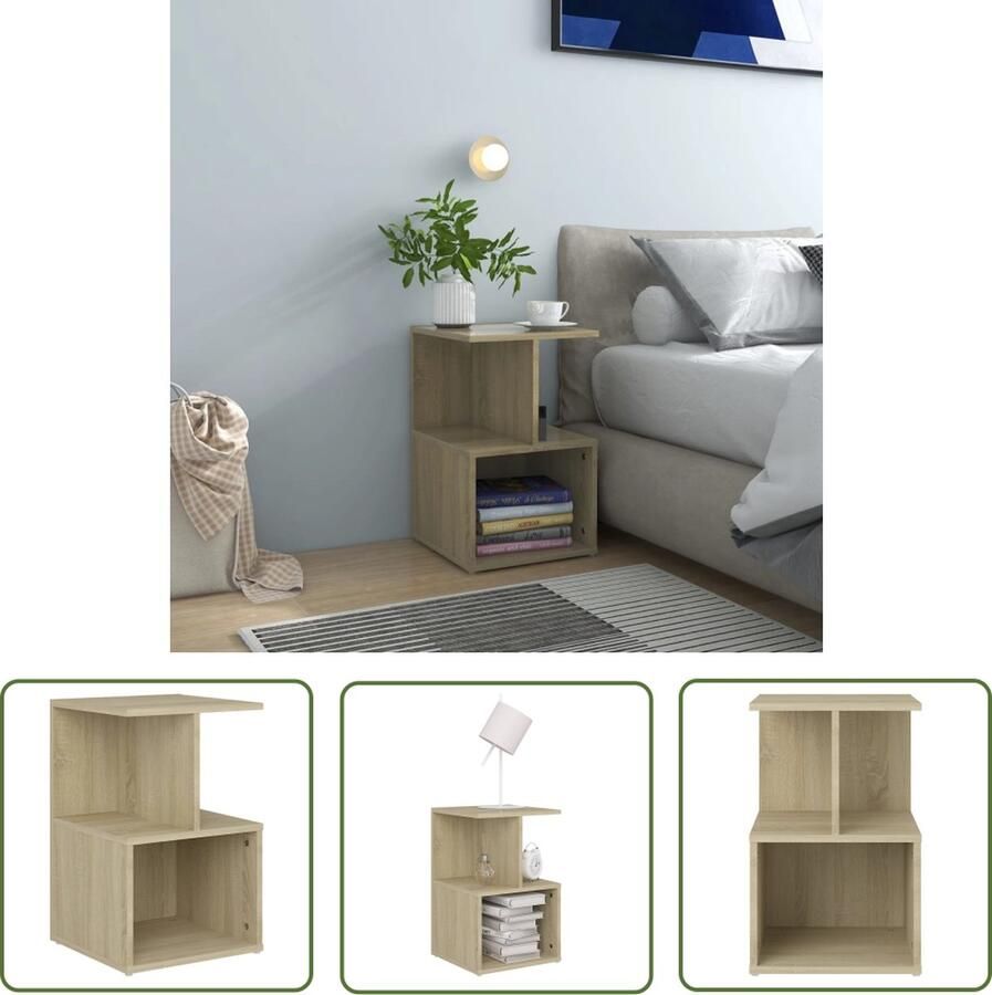 The Living Store Nachtkastje 35x35x55 cm bewerkt hout sonoma eikenkleurig Nachtkastje Nachtkast Salontafel Zijtafel Woonaccessoires - Foto 2