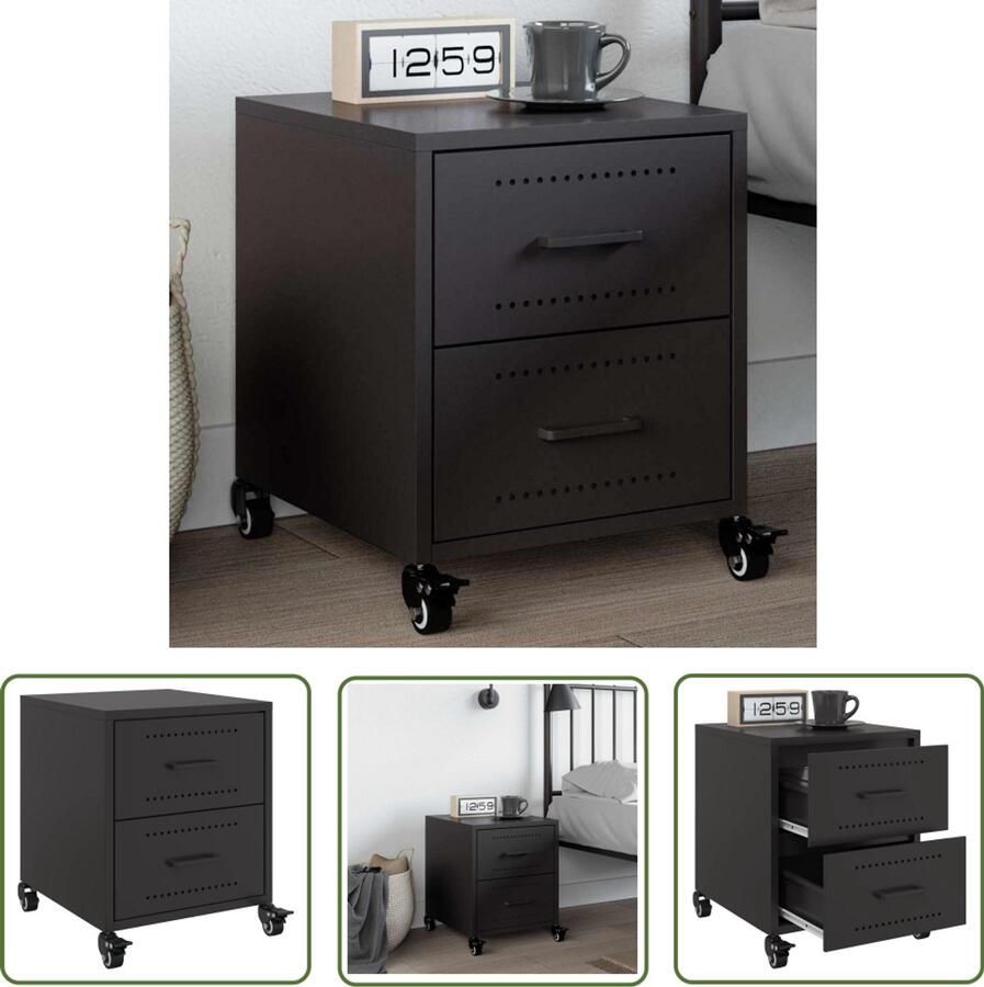 The Living Store Nachtkastje 36x39x43 5 cm staal zwart Nachtkastje Nachtkast Slaapkamers Koudgewalst Staal Metalen Nachtkast