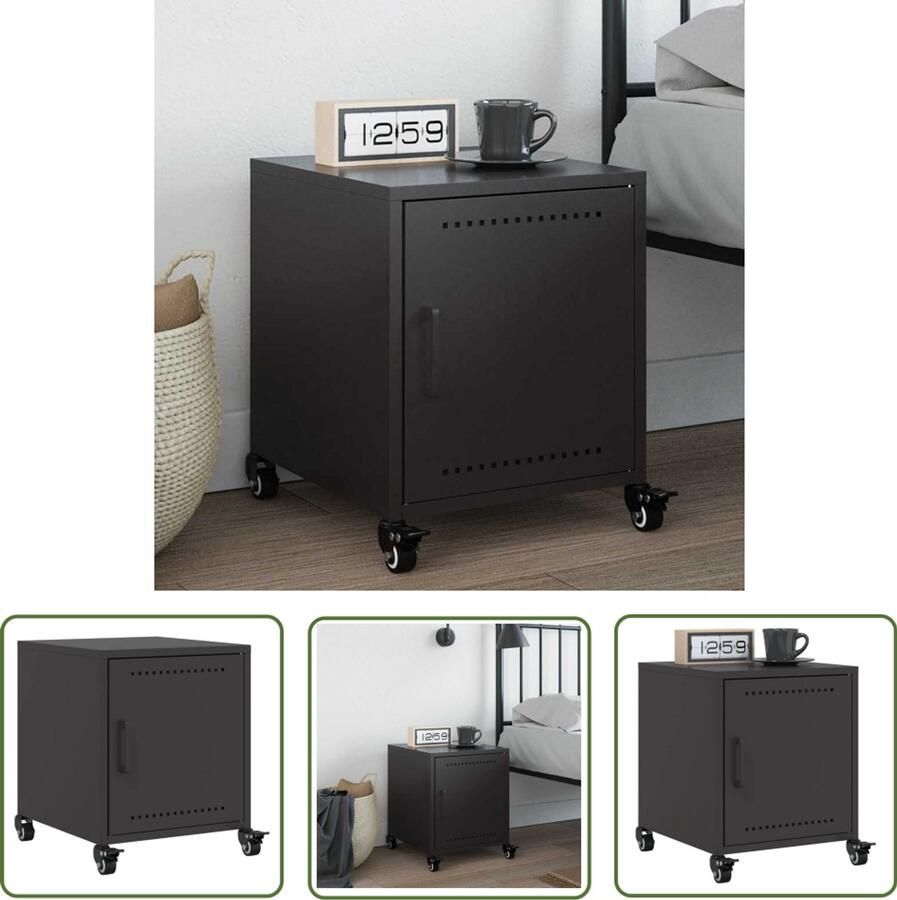 The Living Store Nachtkastje 36x39x43 5 cm staal zwart Nachtkastje Nachtkast Slaapkamers Woonaccessoires Industrieel Design