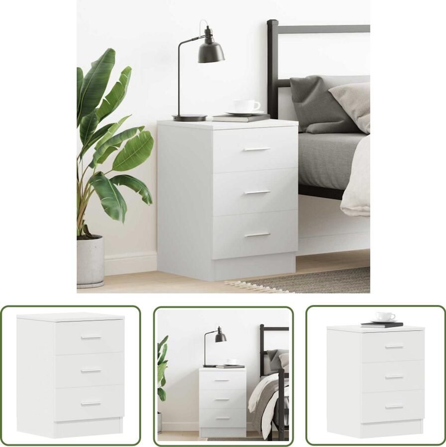 The Living Store Nachtkastje klassieke charme hoogwaardig bewerkt hout multifunctioneel 38 x 35 x 56 cm 3 lades wit Nachtkastje Nachtkast Meubilair Kamermeubilair Slaapkamers - Foto 2