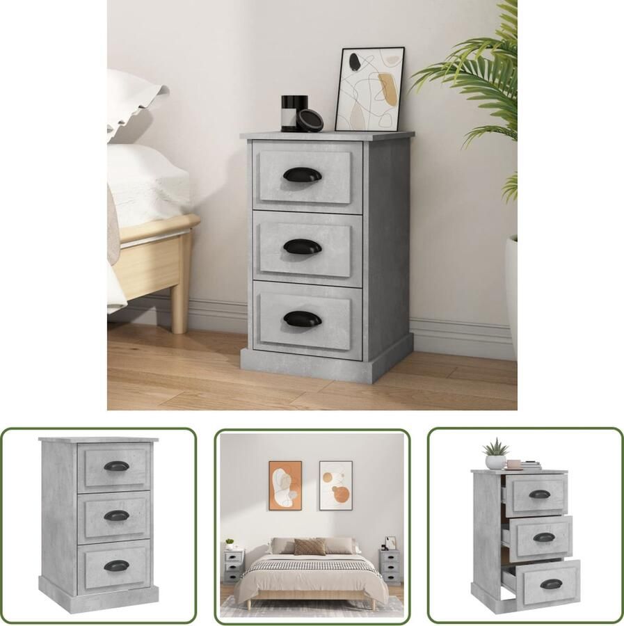 The Living Store Nachtkastje Trendy Nachtkastjes 39 x 39 x 67 cm Betongrijs Nachtkastje Nachtkast Sidetable Bijzettafel Slaapkamersmeubel - Foto 2